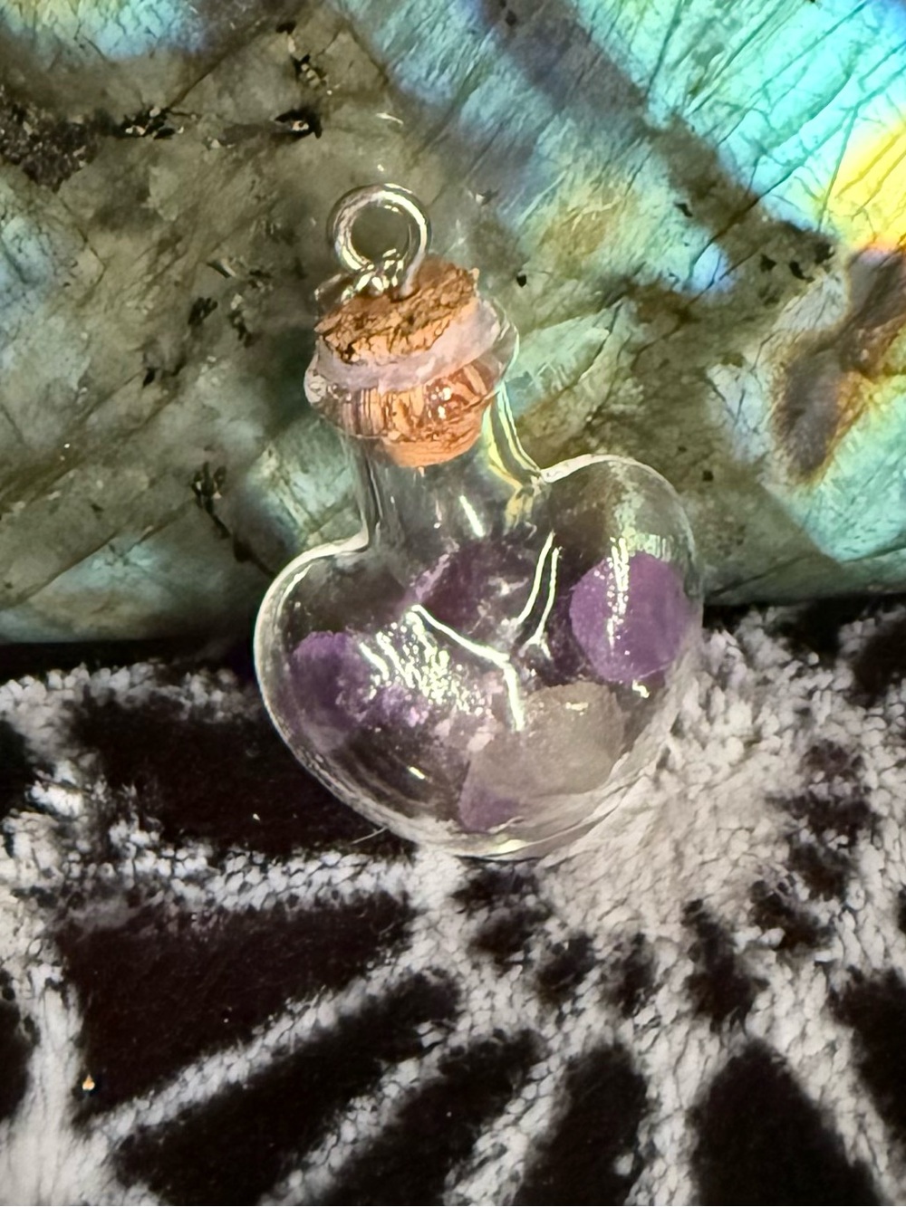 Amethyst Heart Glass Bottle Pendant
